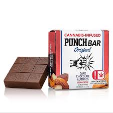 PunchBar Dark Chocolate Almond 225mg THC edible chocolate bar with roasted almonds