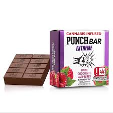 PunchBar Dark Chocolate Raspberry Extreme 1000mg THC edible chocolate bar with raspberry flavor